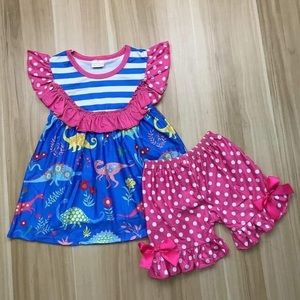 Dinosaurs pink cute shorts set